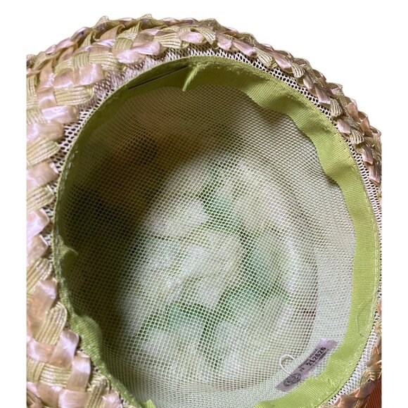 Ladies Green Floral Vintage Breton Style Hat Wide Ribbon Accent Union Made - Picture 10 of 14